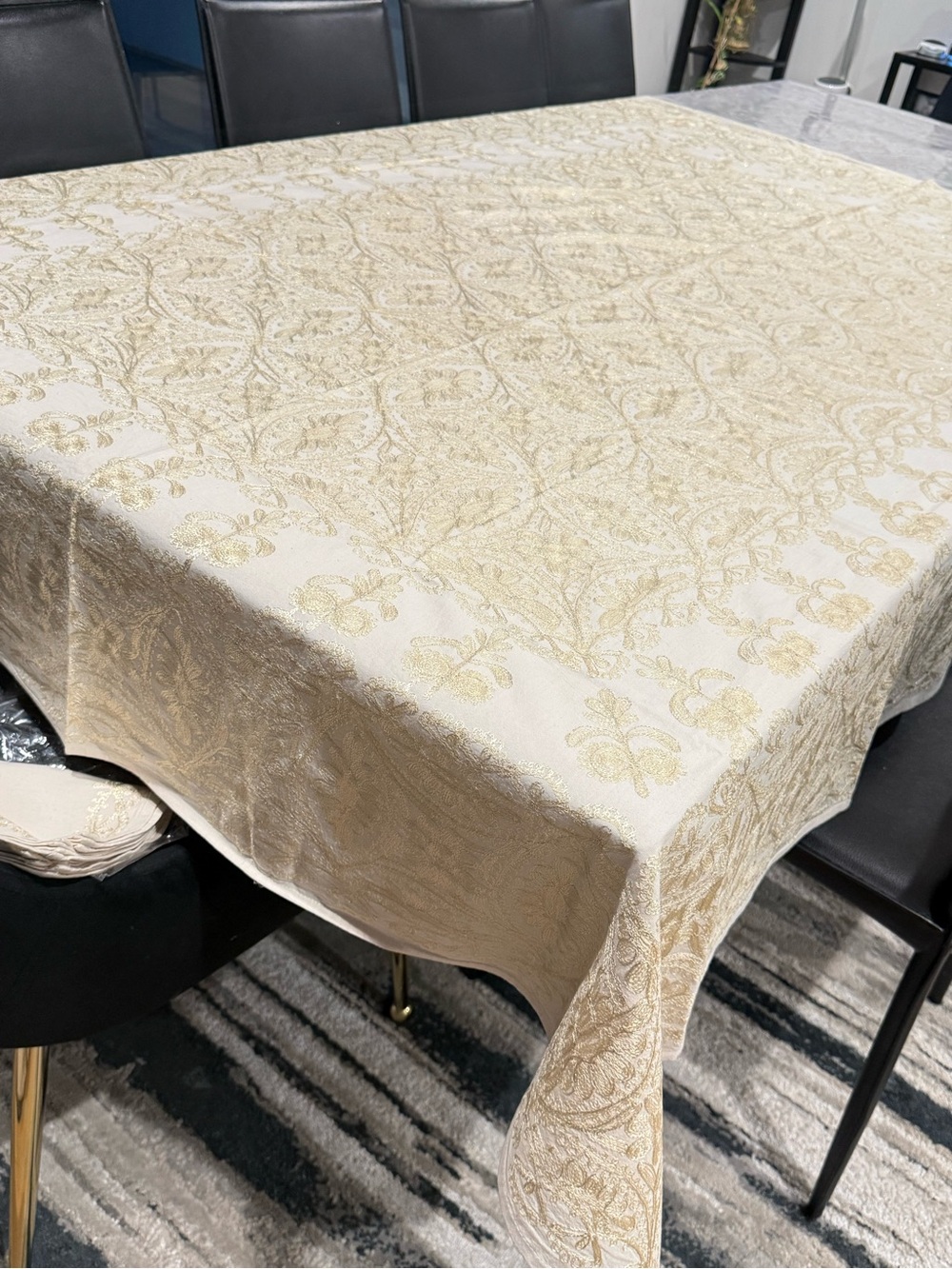Elegant Syrian Aghabani Gold & Cream Tablecloth with napkins
